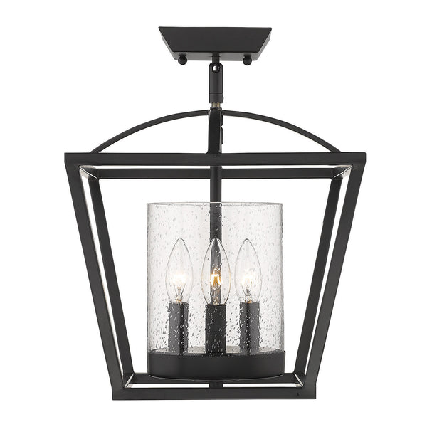 Three Light Semi-Flush Mount from the Mercer Collection in Matte Black Finish by Golden