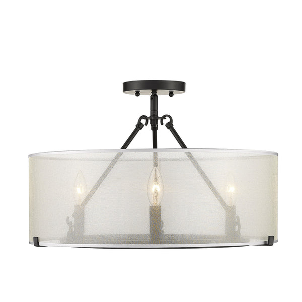 Three Light Semi-Flush Mount from the Alyssa Collection in Matte Black Finish by Golden