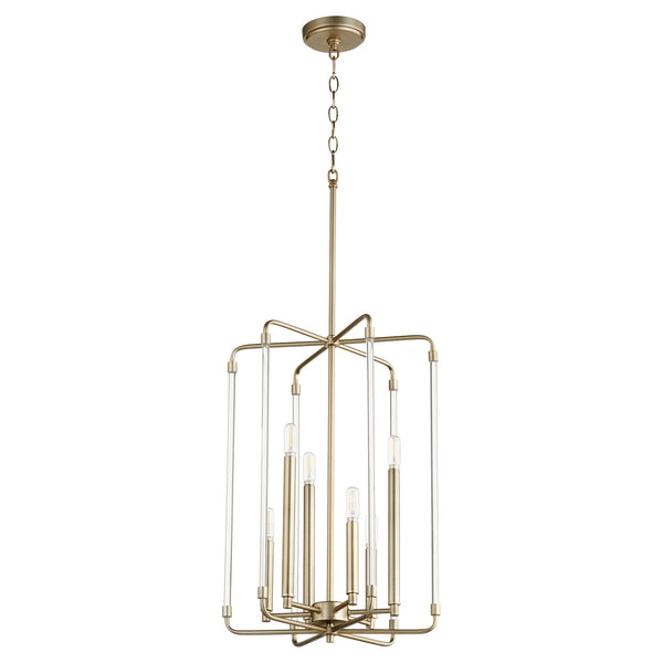 Quorum - 8114-6-80 - Six Light Entry Pendant - Optic - Aged Brass from Lighting & Bulbs Unlimited in Charlotte, NC