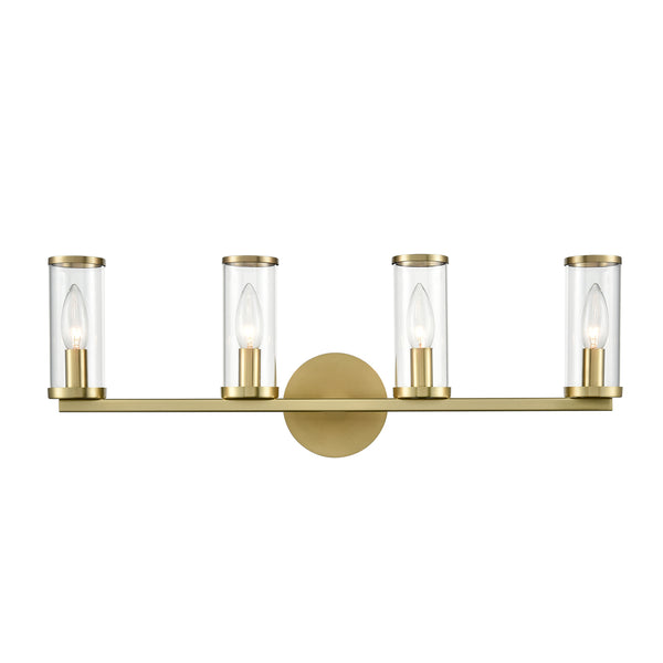 Alora - WV309044NBCG - Four Light Bathroom Fixture - Revolve - Clear Glass/Natural Brass from Lighting & Bulbs Unlimited in Charlotte, NC