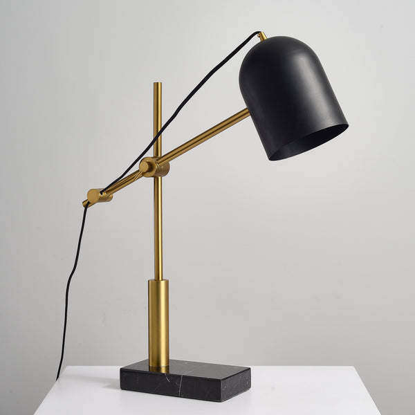 Annimus - ALD-LEV-MRBR - Leverage - One Light Desk Lamp - Origin Collection - Matte Brass - Black Marble Base