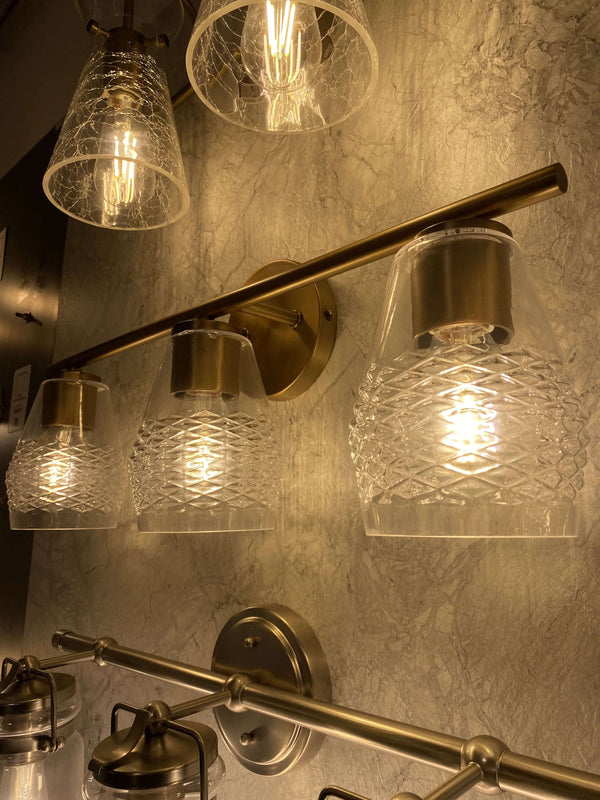 Three Light Vanity from the Dena Collection in Aged Brass Finish by Capital Lighting (Clearance Display, Final Sale)