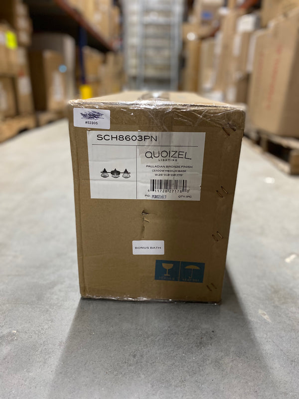 Scholar Three-Light Bath Light in Palladian Bronze by Quoizel