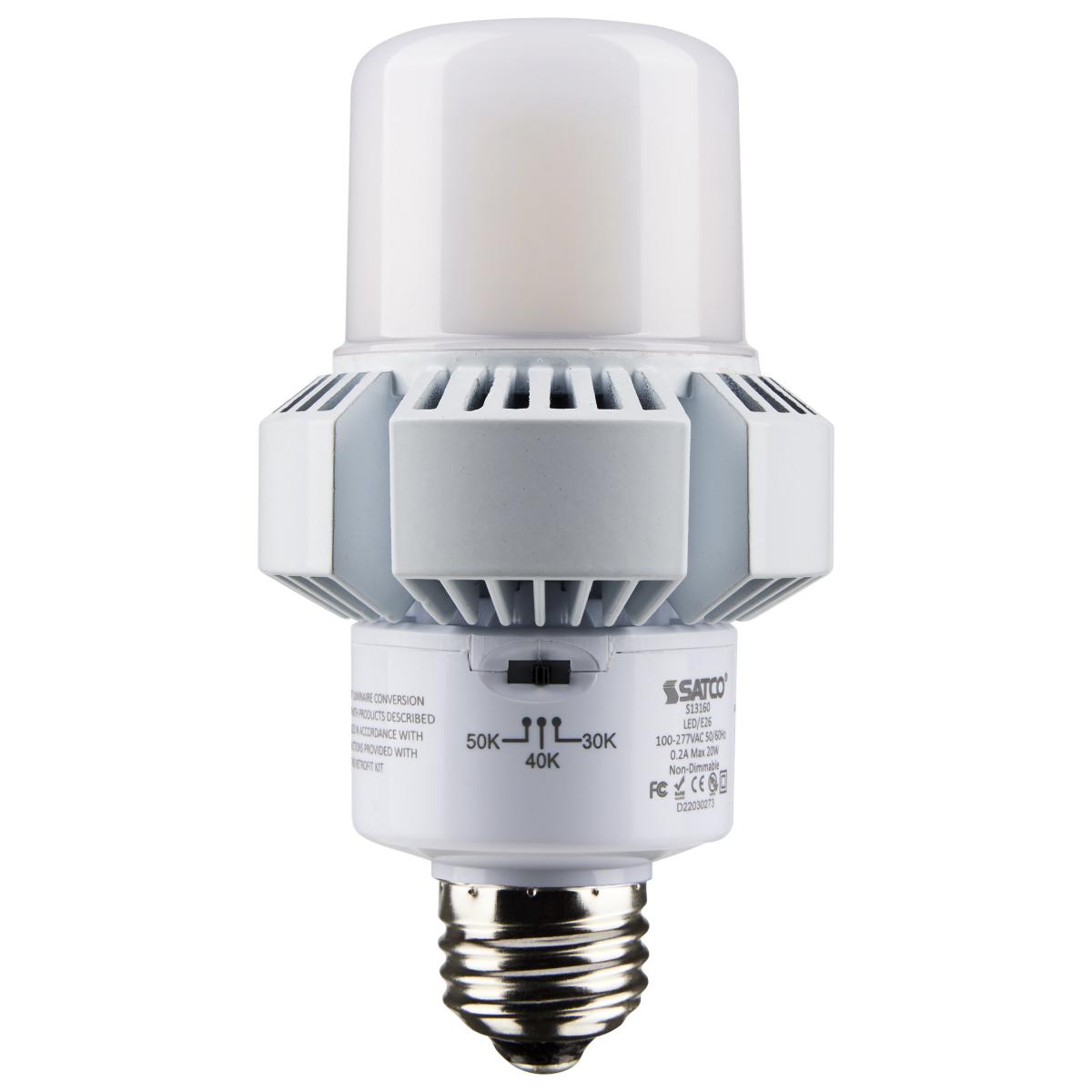 20 Watt, A-Plus 23, LED, CCT Selectable 3K/4K/5K, Medium base, Type B, Ballast Bypass, 100-277 Volt, ColorQuick Technology Light Bulb by Satco (150W Equivalent)