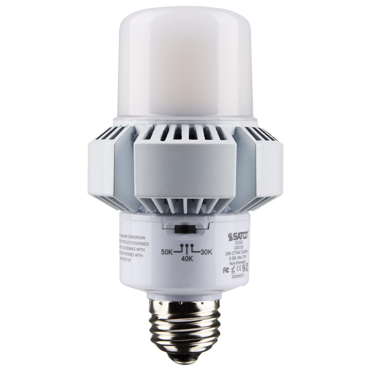 25 Watt, A-Plus 23, LED, CCT Selectable 3K/4K/5K, Medium base, Type B, Ballast Bypass, 100-277 Volt, ColorQuick Technology Light Bulb by Satco (200W Equivalent)