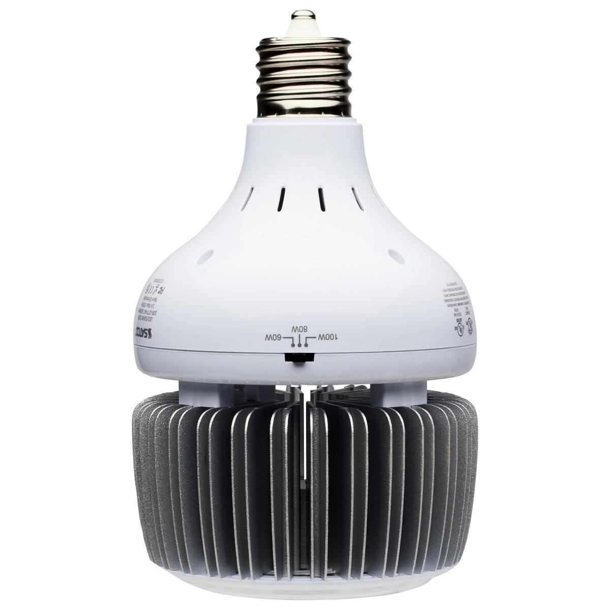 60/80/100 Wattage Selectable, LED, Hi-Bay, Type B, Ballast Bypass, Mogul Extended, 5000K, 100V-277V, 250W-300W Metal Halide Replacement Light Bulb by Satco