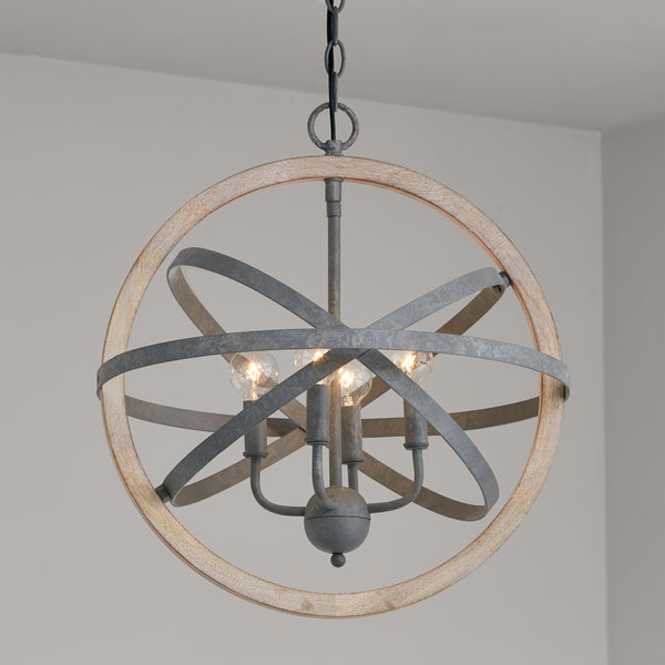 Four Light Pendant from the Bluffton Collection in Iron and Wood Finish by Capital Lighting