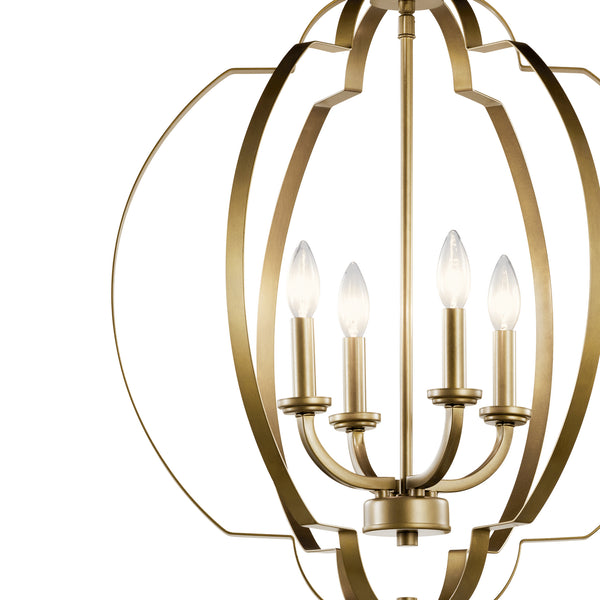 Four Light Foyer Pendant from the Voleta Collection in Natural Brass Finish by Kichler