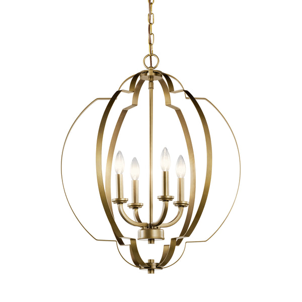Four Light Foyer Pendant from the Voleta Collection in Natural Brass Finish by Kichler