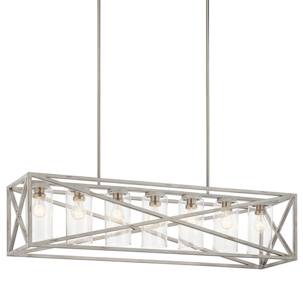 Seven Light Linear Chandelier from the Moorgate Collection in Distressed Antique White Finish by Kichler