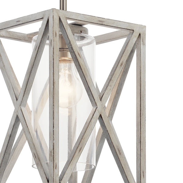 One Light Mini Pendant from the Moorgate Collection in Distressed Antique White Finish by Kichler