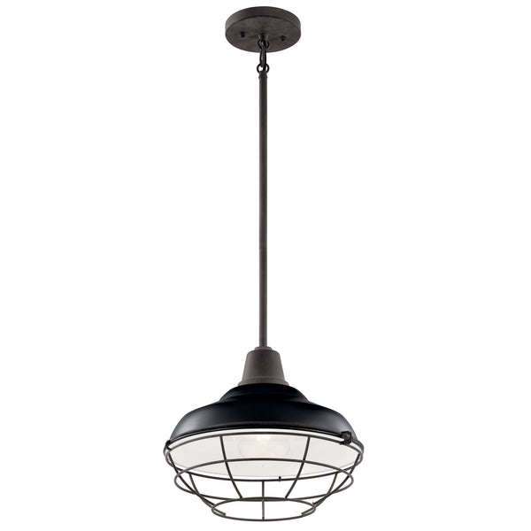 One Light Outdoor Pendant/Semi Flush Mount from the Pier Collection in Black Finish by Kichler