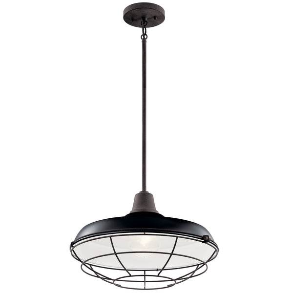 One Light Outdoor Pendant/Semi Flush Mount from the Pier Collection in Black Finish by Kichler