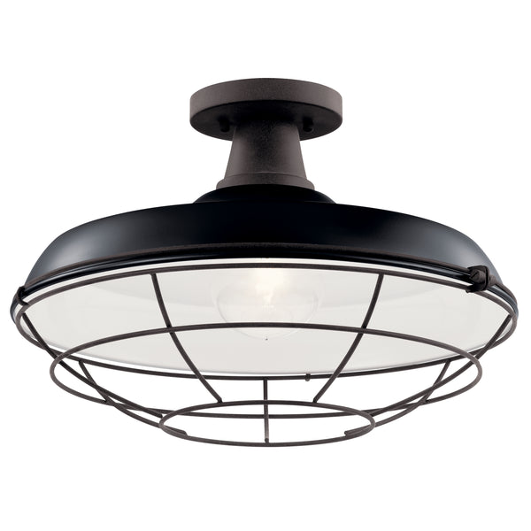 One Light Outdoor Pendant/Semi Flush Mount from the Pier Collection in Black Finish by Kichler