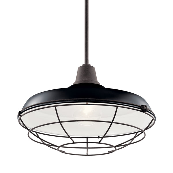 One Light Outdoor Pendant/Semi Flush Mount from the Pier Collection in Black Finish by Kichler