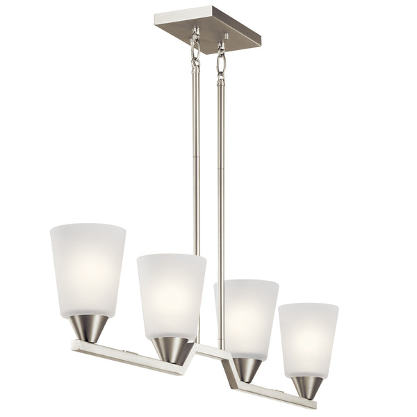 Four Light Linear Chandelier from the Skagos Collection in Brushed Nickel Finish by Kichler