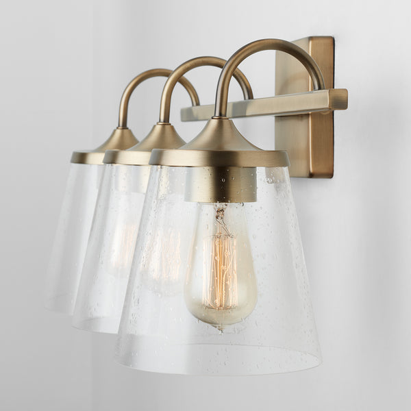 Three Light Vanity from the Jayne Collection in Aged Brass Finish by Capital Lighting