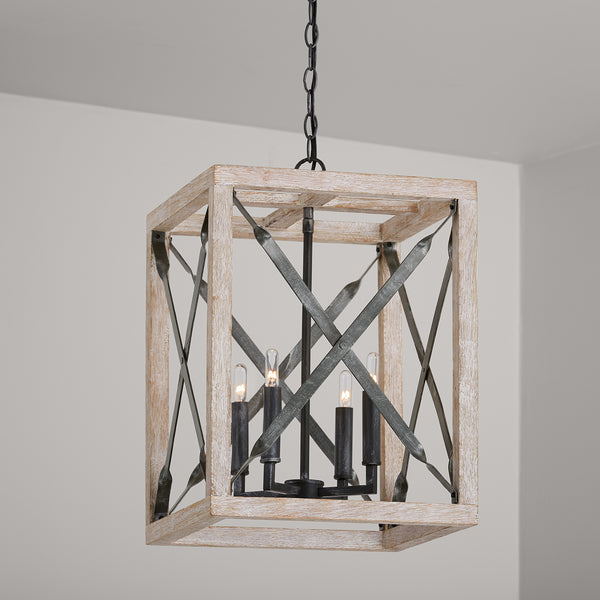 Four Light Pendant from the Remi Collection in Brushed White Wash and Nordic Iron Finish by Capital Lighting