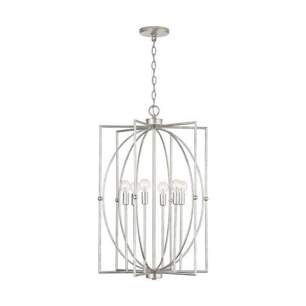 Six Light Foyer Pendant from the Oran Collection in Antique Silver Finish by Capital Lighting