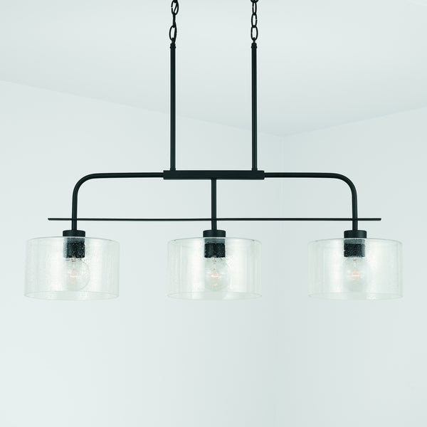 Three Light Island Pendant from the Jake Collection in Matte Black Finish by Capital Lighting