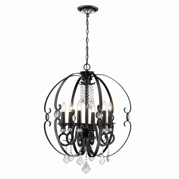 Six Light Chandelier from the Ella BLK Collection in Matte Black Finish by Golden