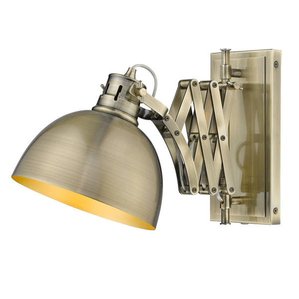 One Light Wall Sconce from the Hawthorn AB Collection in Aged Brass Finish by Golden