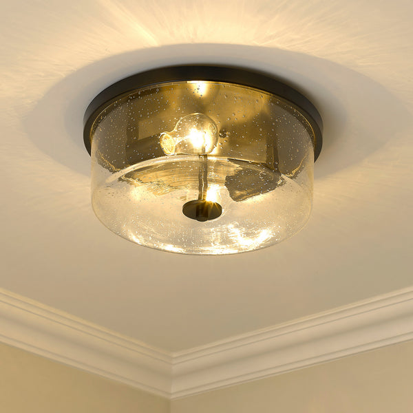 Two Light Flush Mount from the Rayne Collection in Matte Black Finish by Golden