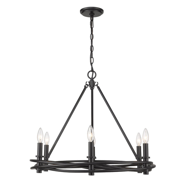 Six Light Chandelier from the Weaver Collection in Matte Black Finish by Golden