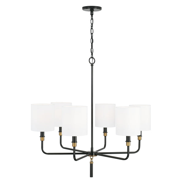 Six Light Chandelier from the Beckham Collection in Glossy Black and Aged Brass Finish by Capital Lighting