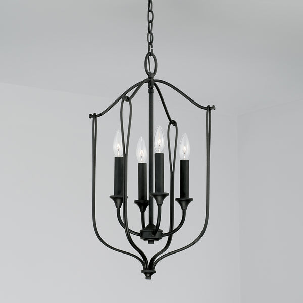 Four Light Foyer Pendant from the Bentley Collection in Black Iron Finish by Capital Lighting