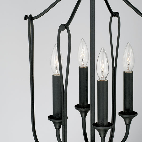 Four Light Foyer Pendant from the Bentley Collection in Black Iron Finish by Capital Lighting