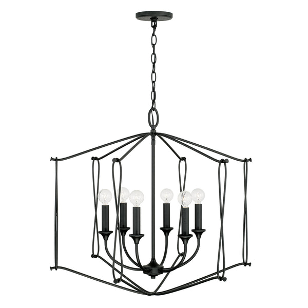 Six Light Foyer Pendant from the Bentley Collection in Black Iron Finish by Capital Lighting