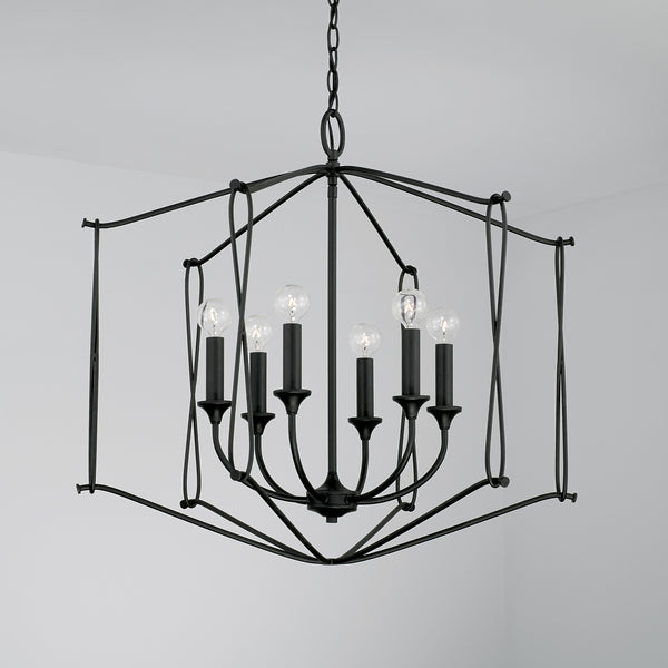 Six Light Foyer Pendant from the Bentley Collection in Black Iron Finish by Capital Lighting