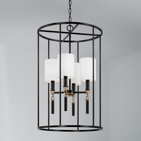 Four Light Foyer Pendant from the Beckham Collection in Glossy Black and Aged Brass Finish by Capital Lighting
