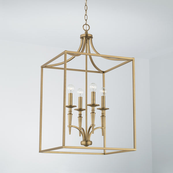 Four Light Foyer Pendant from the Abbie Collection in Aged Brass Finish by Capital Lighting