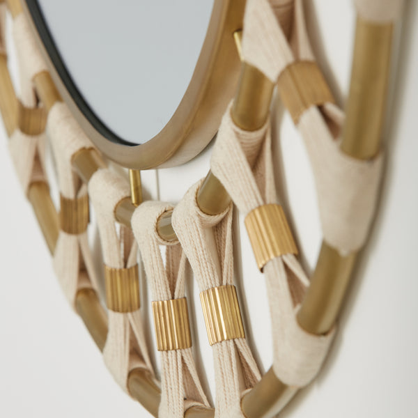 Mirror from the Mirror Collection in Bleached Natural Rope and Patinaed Brass Finish by Capital Lighting