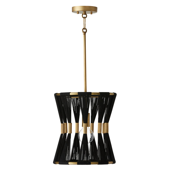 One Light Pendant from the Bianca Collection in Black Rope and Patinaed Brass Finish by Capital Lighting