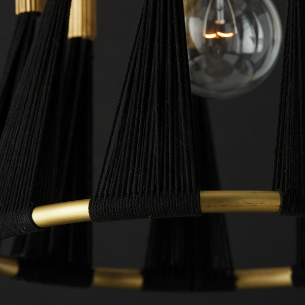 One Light Pendant from the Bianca Collection in Black Rope and Patinaed Brass Finish by Capital Lighting