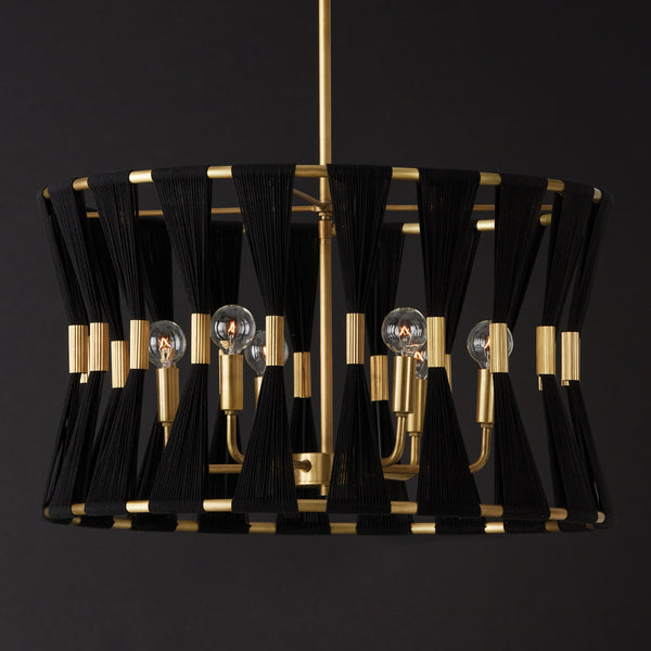 Six Light Pendant from the Bianca Collection in Black Rope and Patinaed Brass Finish by Capital Lighting