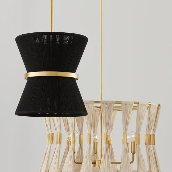 Six Light Pendant from the Bianca Collection in Bleached Natural Rope and Patinaed Brass Finish by Capital Lighting