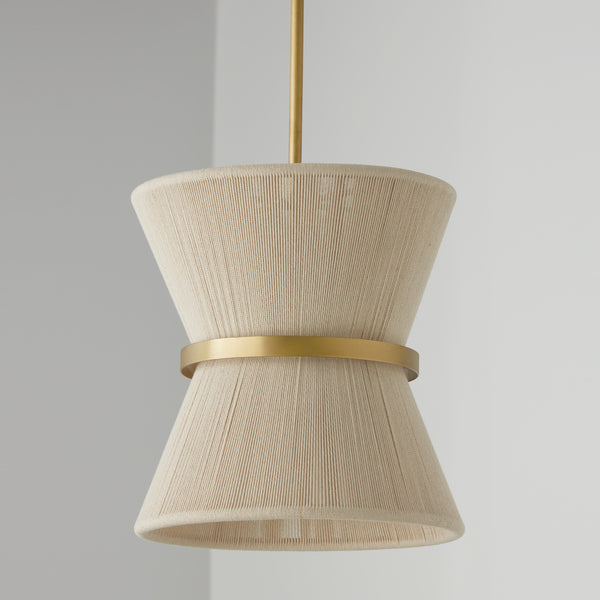 One Light Pendant from the Cecilia Collection in Bleached Natural Rope and Patinaed Brass Finish by Capital Lighting