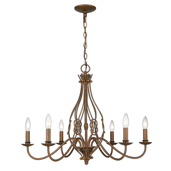 Six Light Chandelier from the Antoinette BC Collection in Burnished Chestnut Finish by Golden