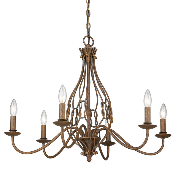 Six Light Chandelier from the Antoinette BC Collection in Burnished Chestnut Finish by Golden