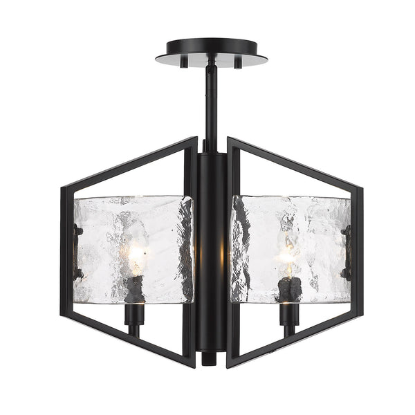 Three Light Semi-Flush Mount from the Varsha Collection in Matte Black Finish by Golden