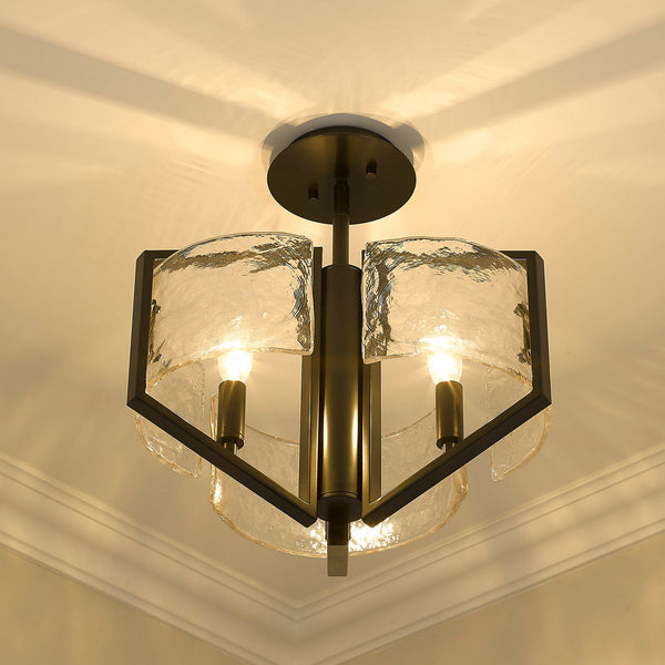 Three Light Semi-Flush Mount from the Varsha Collection in Matte Black Finish by Golden