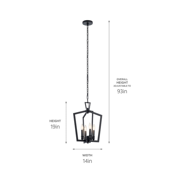 Four Light Pendant from the Abbotswell Collection in Black Finish by Kichler