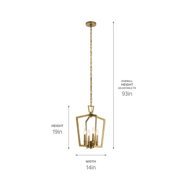 Four Light Pendant from the Abbotswell Collection in Natural Brass Finish by Kichler