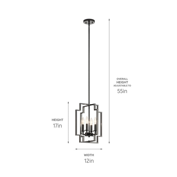 Four Light Pendant from the Downtown Deco Collection in Midnight Chrome Finish by Kichler
