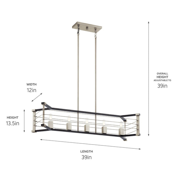 Five Light Linear Chandelier from the Lente Collection in Midnight Oak Finish by Kichler