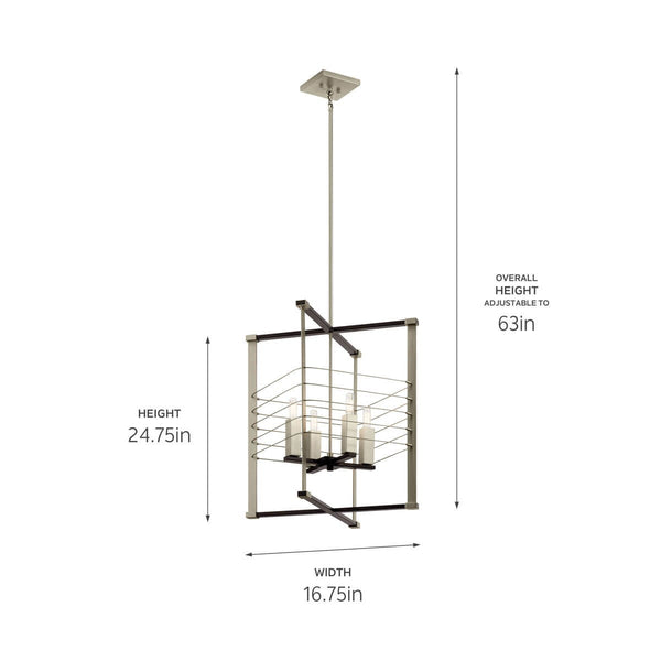 Four Light Foyer Pendant from the Lente Collection in Midnight Oak Finish by Kichler